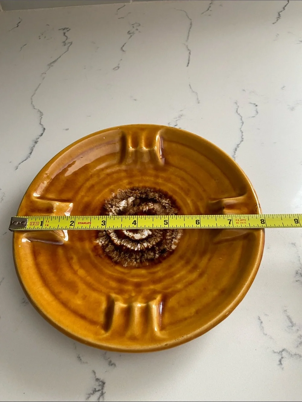Vintage MCM USA Pottery Brown Drip Glaze Ceramic Ashtray